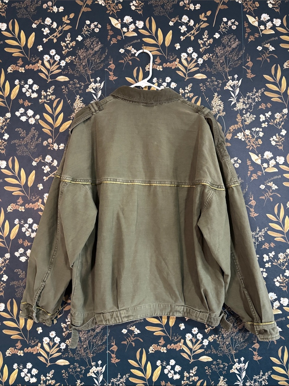 Free People Womens Military Utility Oversized Jacket Khaki Green Button Up M - Picture 9 of 9